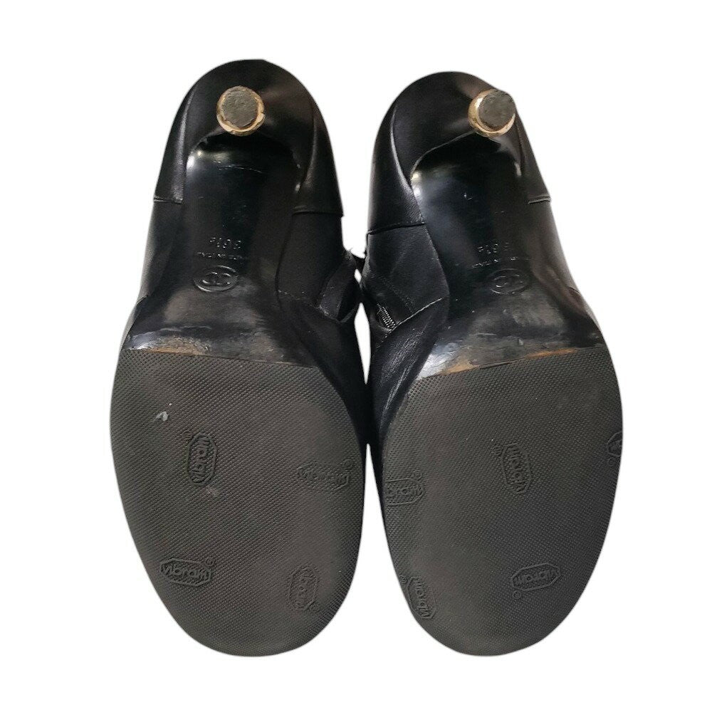 CHANEL Short Boots Shoes Cocomark EU 36.5 US 6.5 Leather Black Authentic