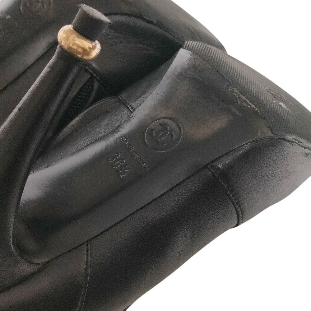 CHANEL Short Boots Shoes Cocomark EU 36.5 US 6.5 Leather Black Authentic