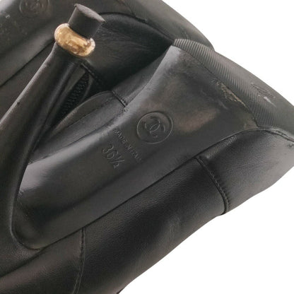 CHANEL Short Boots Shoes Cocomark EU 36.5 US 6.5 Leather Black Authentic