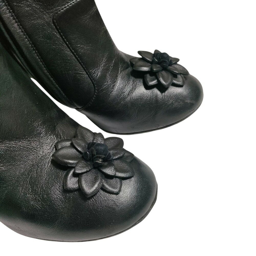 CHANEL Short Boots Shoes Cocomark EU 36.5 US 6.5 Leather Black Authentic