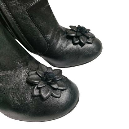 CHANEL Short Boots Shoes Cocomark EU 36.5 US 6.5 Leather Black Authentic