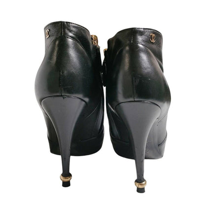 CHANEL Short Boots Shoes Cocomark EU 36.5 US 6.5 Leather Black Authentic