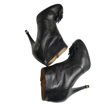 CHANEL Short Boots Shoes Cocomark EU 36.5 US 6.5 Leather Black Authentic