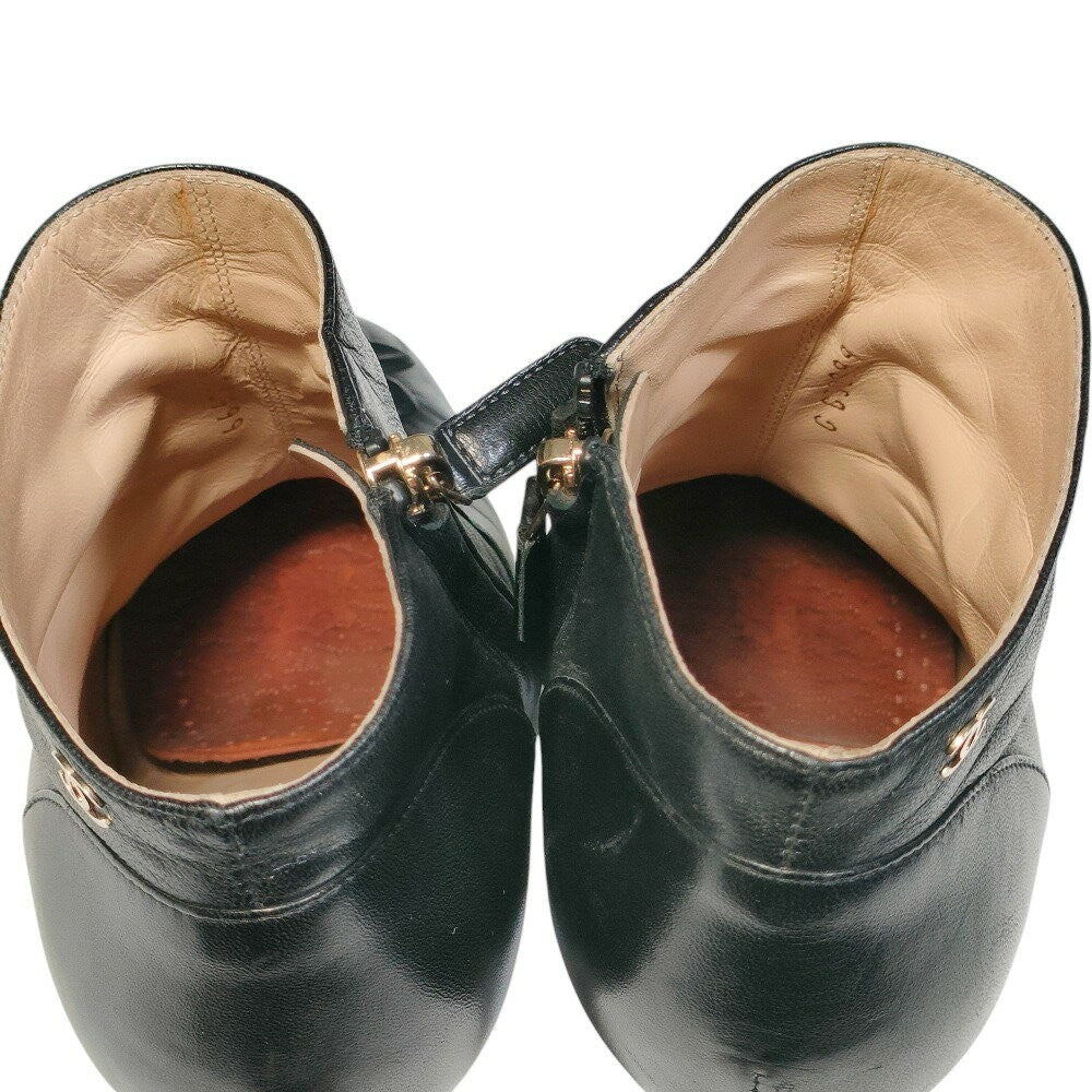 CHANEL Short Boots Shoes Cocomark EU 36.5 US 6.5 Leather Black Authentic