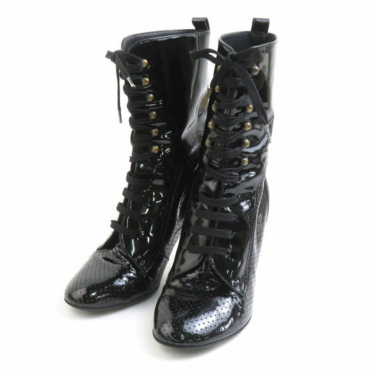 CHANEL Boots Shoes Cocomark EU 37.5 US 7.5 Black Authentic
