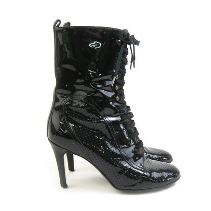 CHANEL Boots Shoes Cocomark EU 37.5 US 7.5 Black Authentic