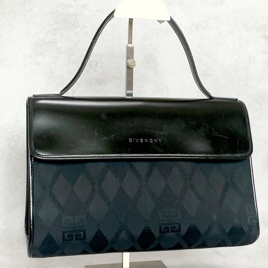 GIVENCHY Bag Logo Hand Tote Purse Leather Canvas Black Used Authentic