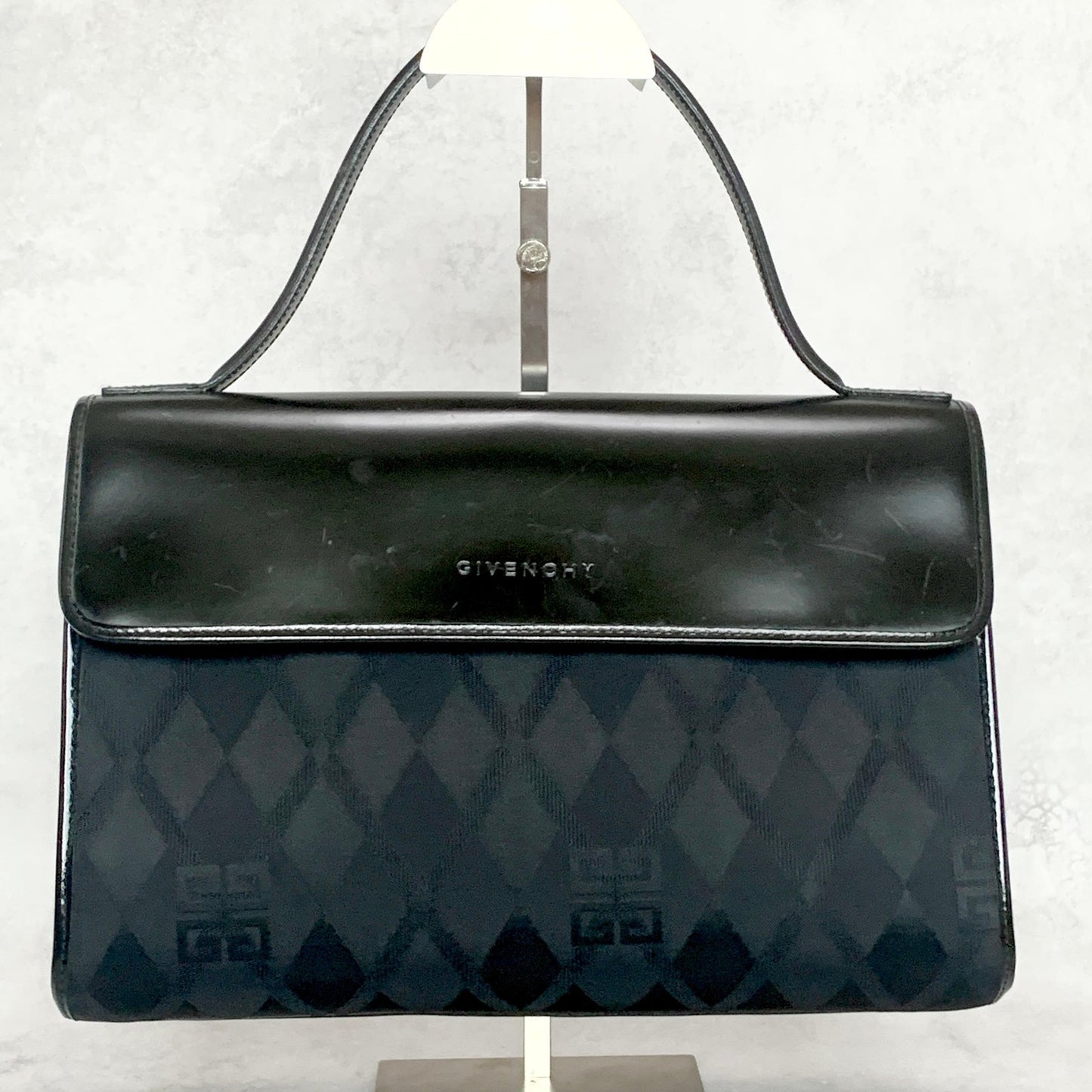 GIVENCHY Bag Logo Hand Tote Purse Leather Canvas Black Used Authentic