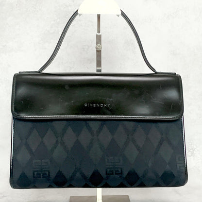 GIVENCHY Bag Logo Hand Tote Purse Leather Canvas Black Used Authentic