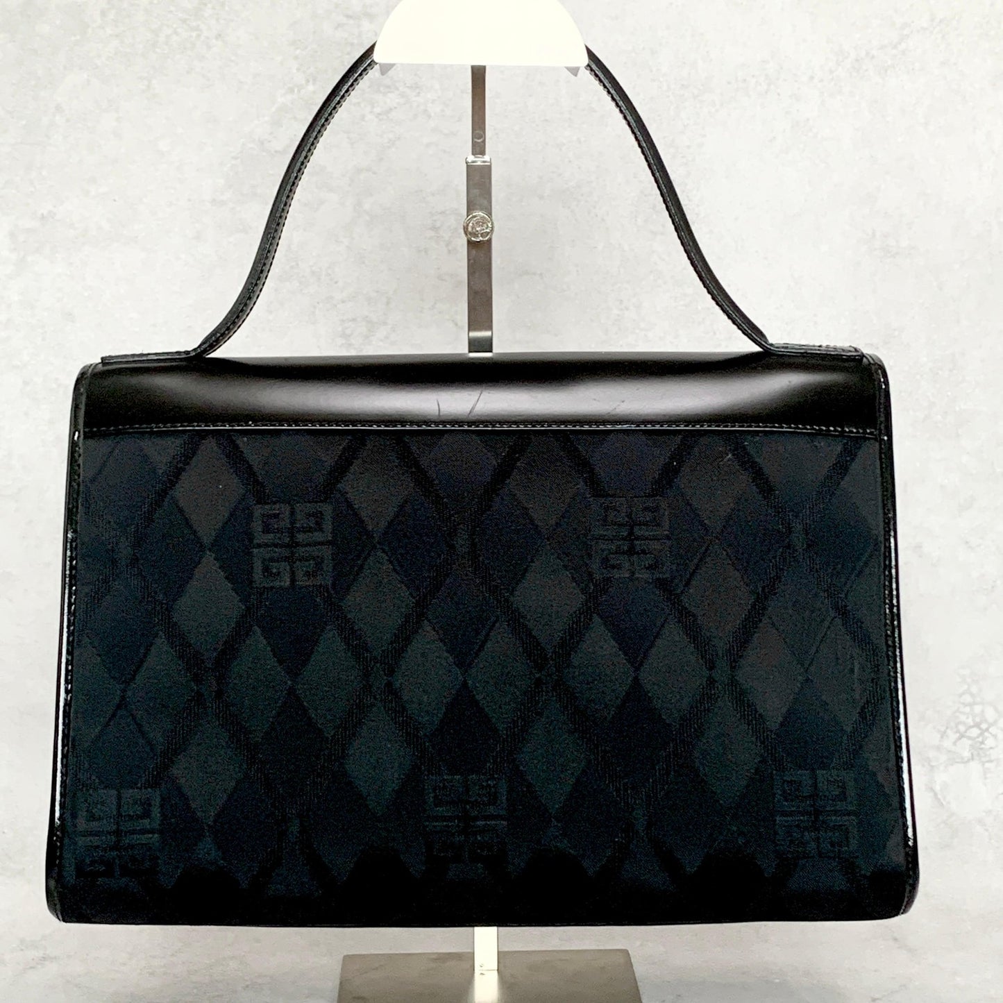 GIVENCHY Bag Logo Hand Tote Purse Leather Canvas Black Used Authentic