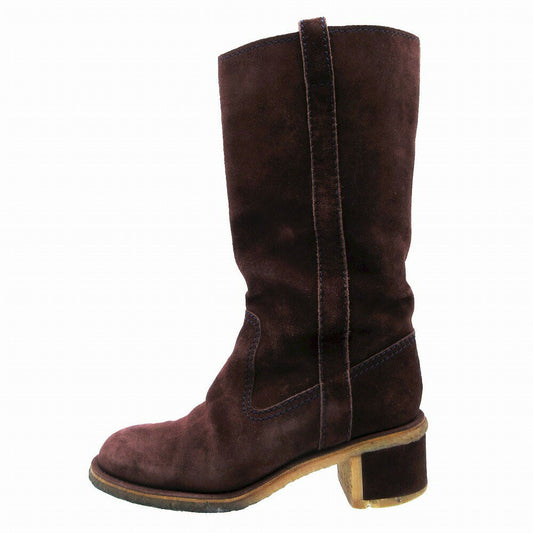 CHANEL Long Boots Shoes Cocomark EU 38 US 8 Suede Brown Authentic
