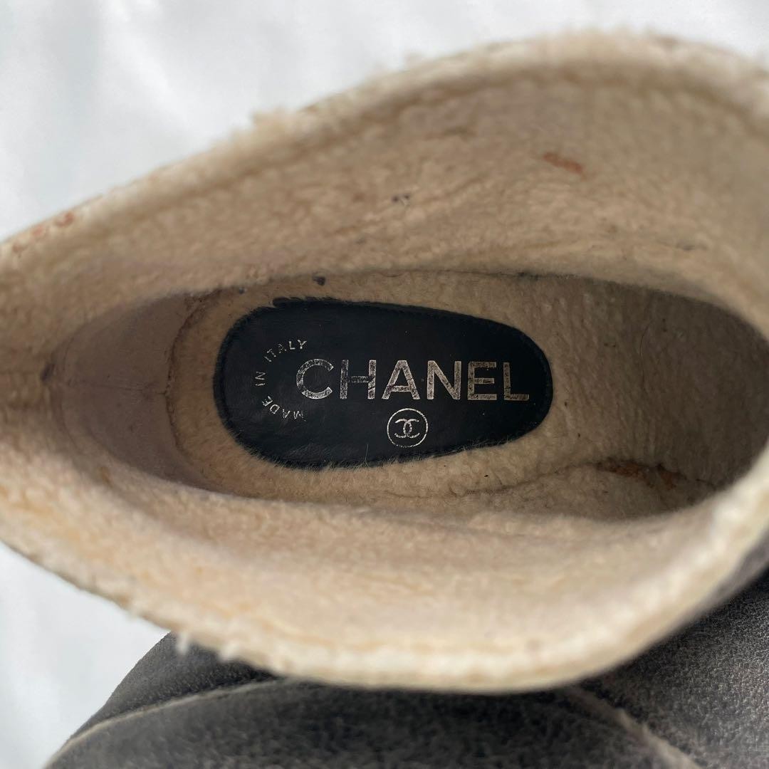 CHANEL Boots Shoes Cocomark EU 37.5 US 7.5 Mouton Leather Gray Authentic