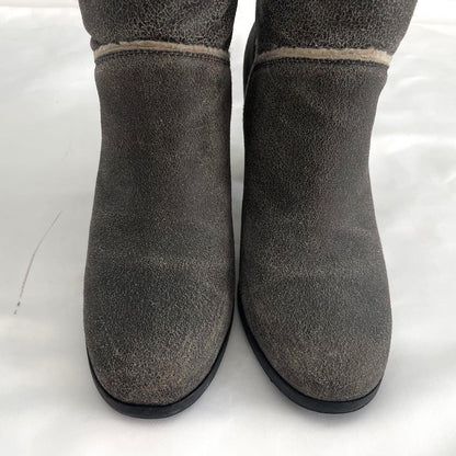 CHANEL Boots Shoes Cocomark EU 37.5 US 7.5 Mouton Leather Gray Authentic