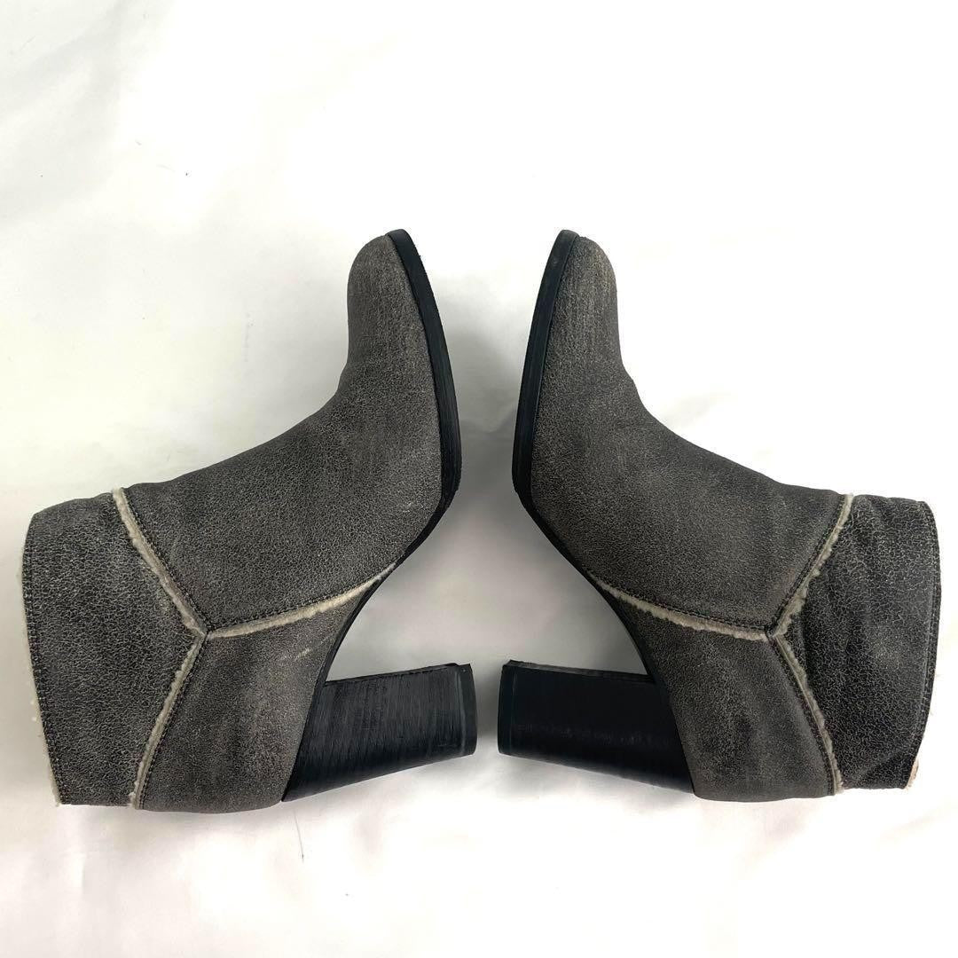 CHANEL Boots Shoes Cocomark EU 37.5 US 7.5 Mouton Leather Gray Authentic