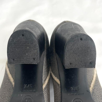CHANEL Boots Shoes Cocomark EU 37.5 US 7.5 Mouton Leather Gray Authentic
