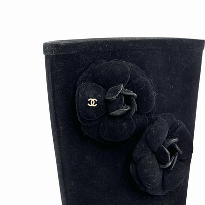 CHANEL Boots Shoes Cocomark EU 36 US 6 Suede Black Authentic