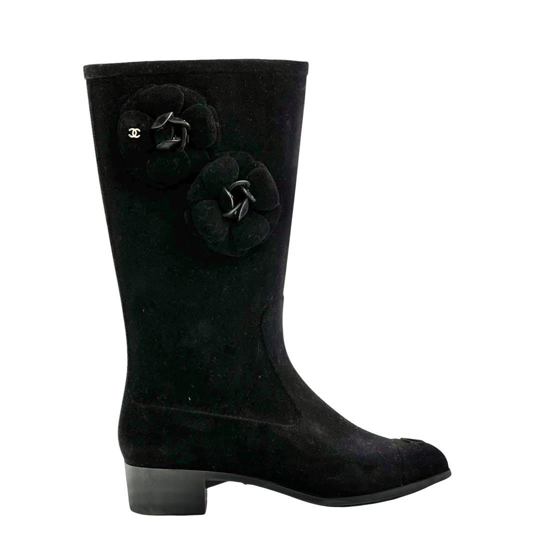 CHANEL Boots Shoes Cocomark EU 36 US 6 Suede Black Authentic
