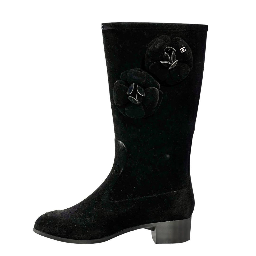 CHANEL Boots Shoes Cocomark EU 36 US 6 Suede Black Authentic