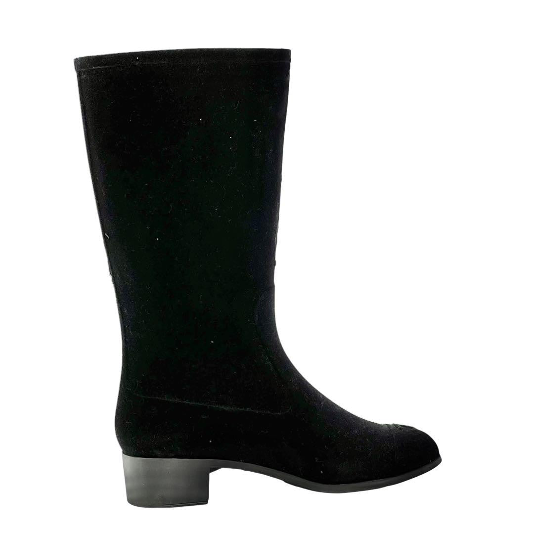 CHANEL Boots Shoes Cocomark EU 36 US 6 Suede Black Authentic