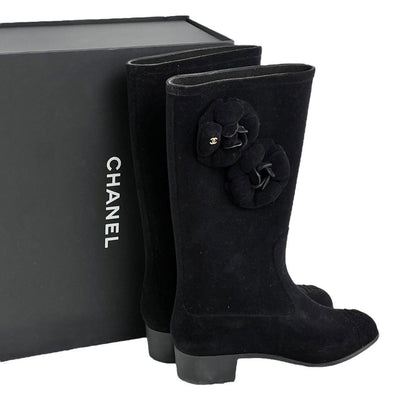 CHANEL Boots Shoes Cocomark EU 36 US 6 Suede Black Authentic