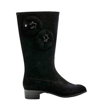 CHANEL Boots Shoes Cocomark EU 36 US 6 Suede Black Authentic