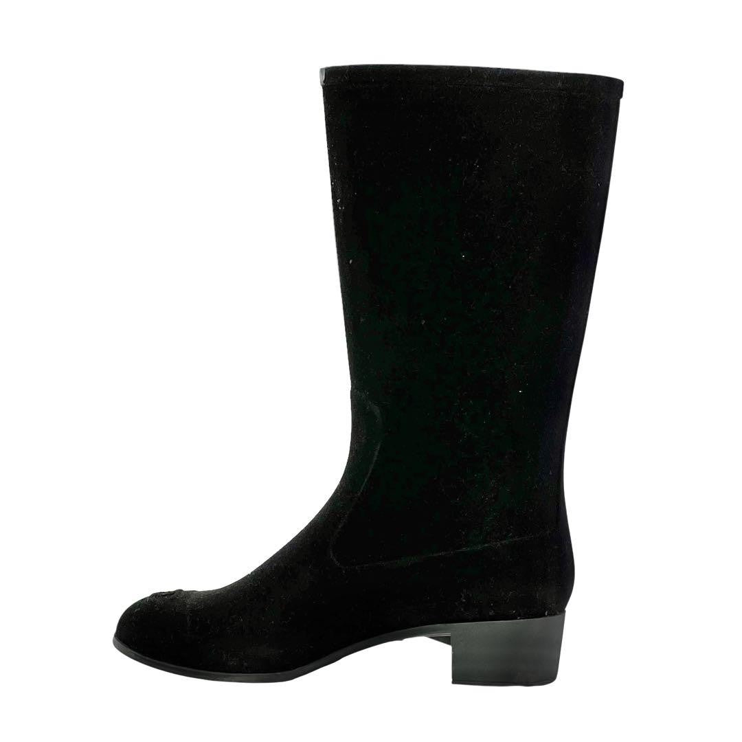 CHANEL Boots Shoes Cocomark EU 36 US 6 Suede Black Authentic