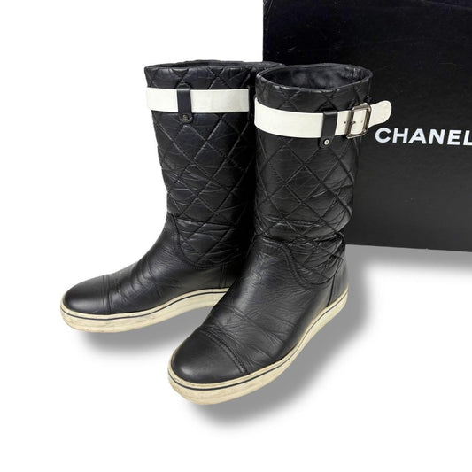 CHANEL Short Boots Shoes Cocomark EU 36 US 6 Leather Black Authentic