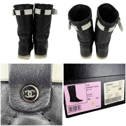 CHANEL Short Boots Shoes Cocomark EU 36 US 6 Leather Black Authentic