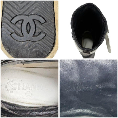 CHANEL Short Boots Shoes Cocomark EU 36 US 6 Leather Black Authentic