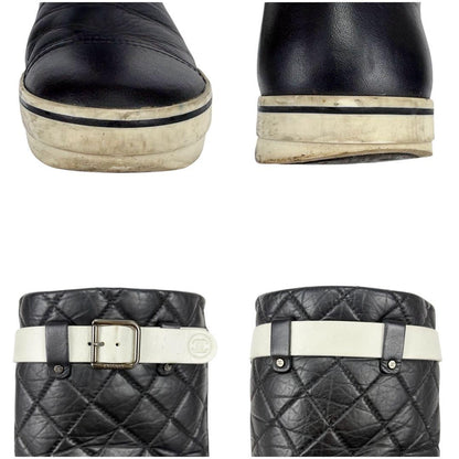 CHANEL Short Boots Shoes Cocomark EU 36 US 6 Leather Black Authentic