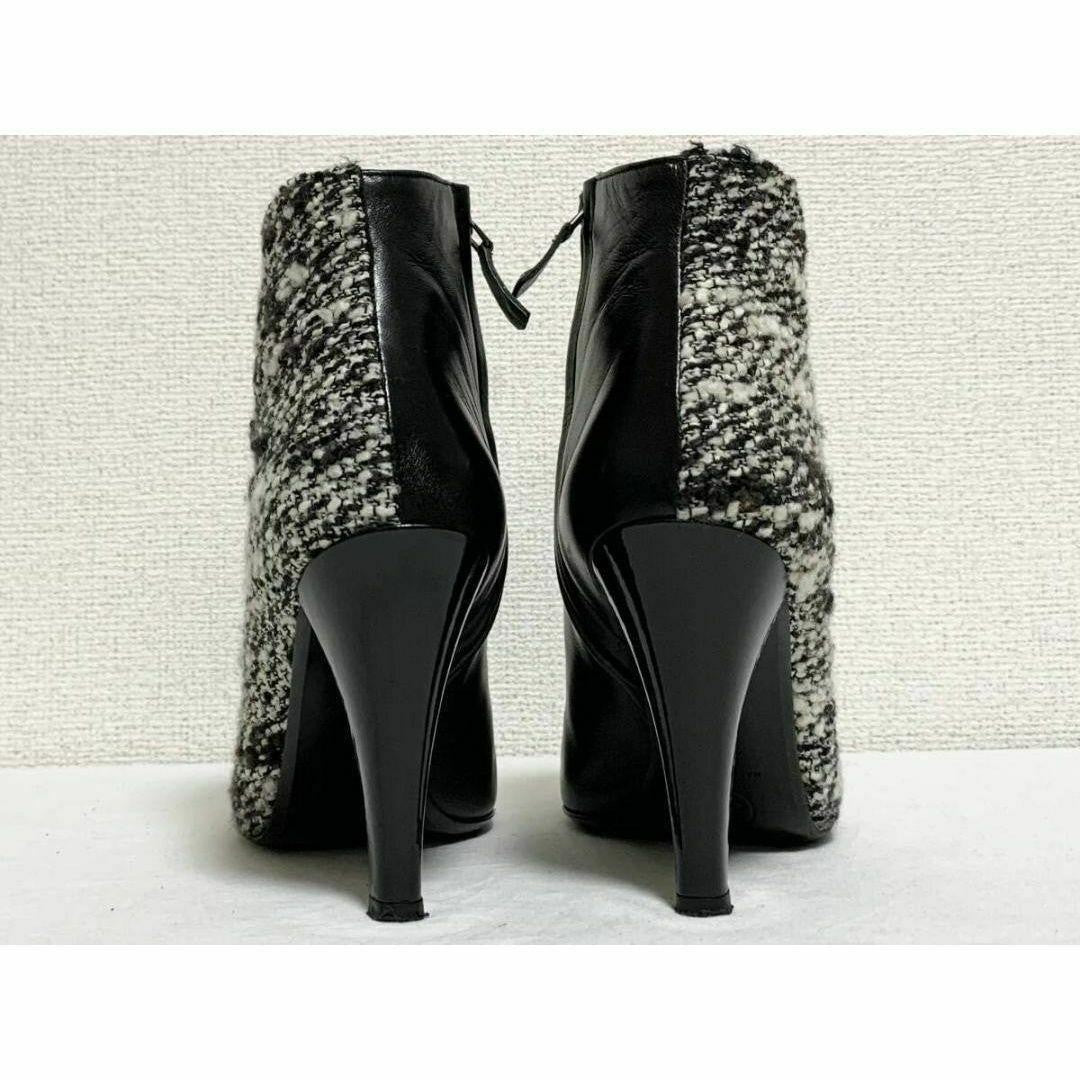 CHANEL Short Boots Shoes Cocomark EU 37 US 7 Leather Black White Authentic