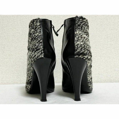 CHANEL Short Boots Shoes Cocomark EU 37 US 7 Leather Black White Authentic