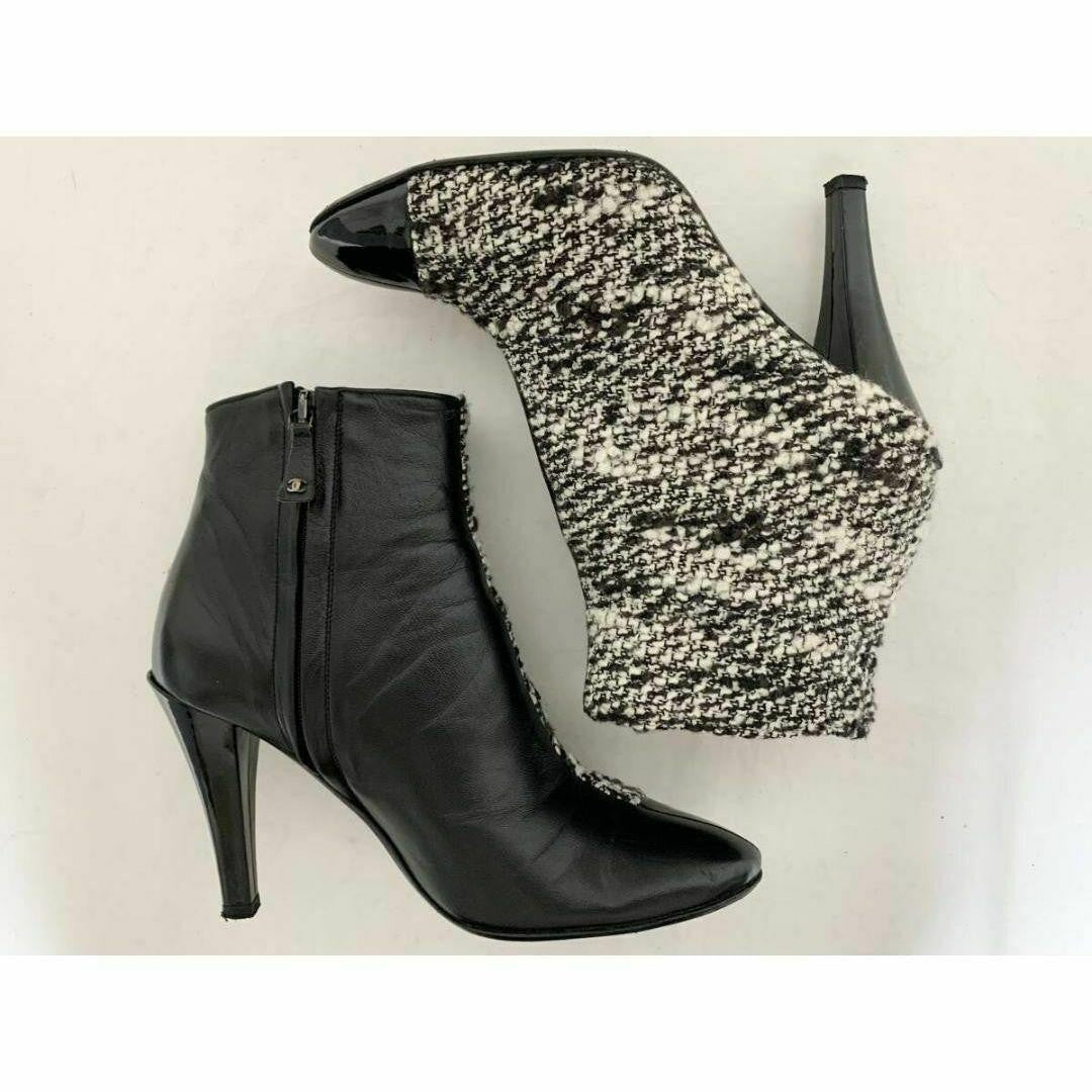 CHANEL Short Boots Shoes Cocomark EU 37 US 7 Leather Black White Authentic