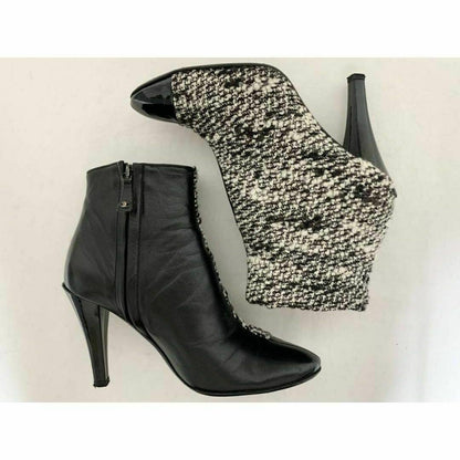 CHANEL Short Boots Shoes Cocomark EU 37 US 7 Leather Black White Authentic