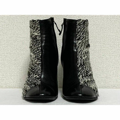 CHANEL Short Boots Shoes Cocomark EU 37 US 7 Leather Black White Authentic