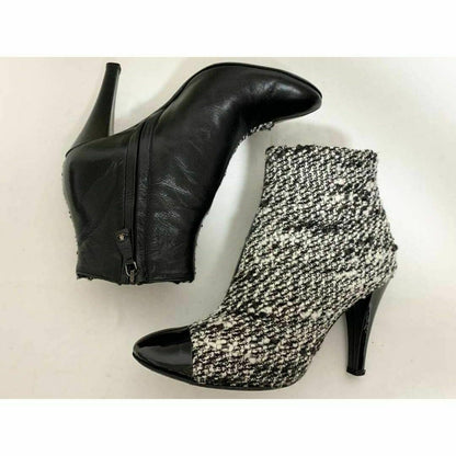 CHANEL Short Boots Shoes Cocomark EU 37 US 7 Leather Black White Authentic
