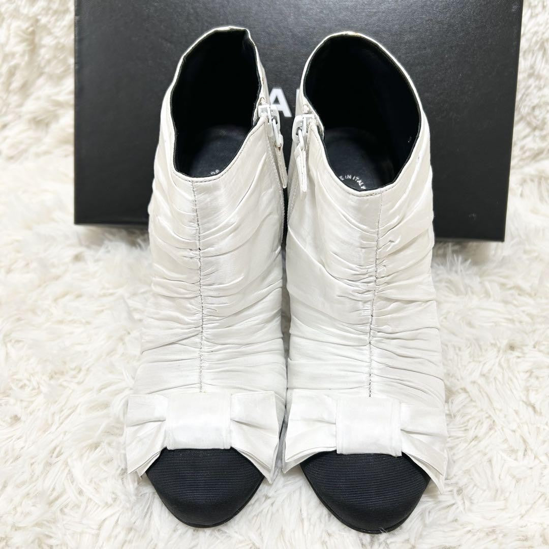 CHANEL Short Boots Shoes Cocomark EU 37 US 7 Black White Authentic