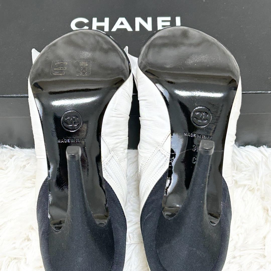 CHANEL Short Boots Shoes Cocomark EU 37 US 7 Black White Authentic