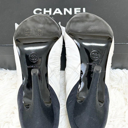 CHANEL Short Boots Shoes Cocomark EU 37 US 7 Black White Authentic