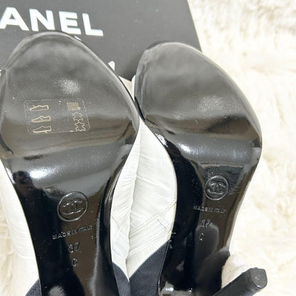 CHANEL Short Boots Shoes Cocomark EU 37 US 7 Black White Authentic