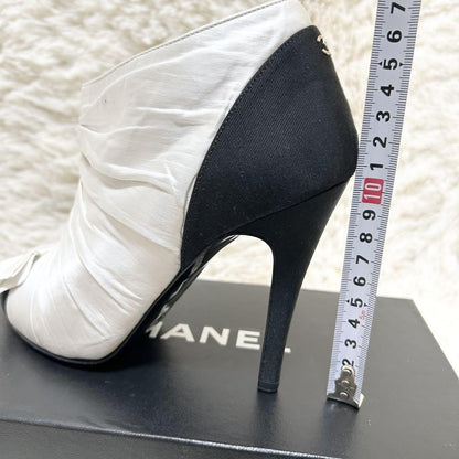 CHANEL Short Boots Shoes Cocomark EU 37 US 7 Black White Authentic