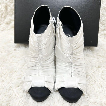 CHANEL Short Boots Shoes Cocomark EU 37 US 7 Black White Authentic
