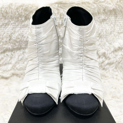 CHANEL Short Boots Shoes Cocomark EU 37 US 7 Black White Authentic