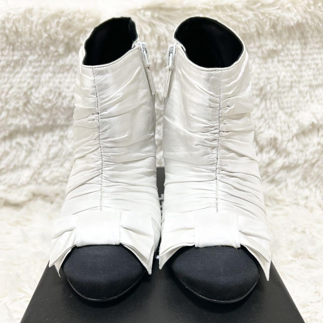 CHANEL Short Boots Shoes Cocomark EU 37 US 7 Black White Authentic