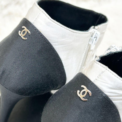 CHANEL Short Boots Shoes Cocomark EU 37 US 7 Black White Authentic