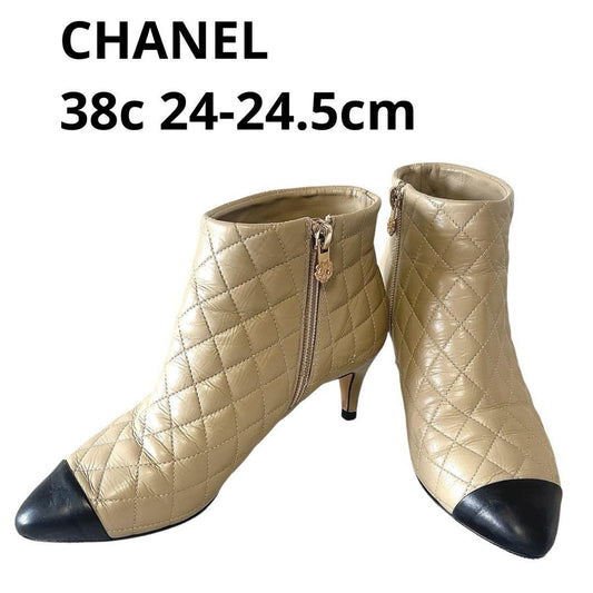 CHANEL Short Boots Shoes EU 38 US 8 Leather Beige Authentic