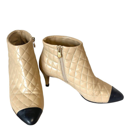 CHANEL Short Boots Shoes EU 38 US 8 Leather Beige Authentic