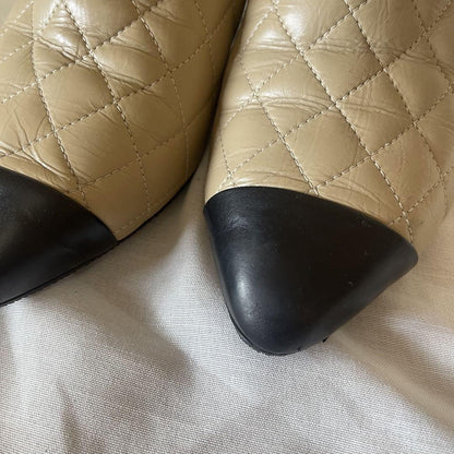 CHANEL Short Boots Shoes EU 38 US 8 Leather Beige Authentic