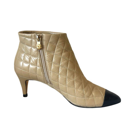 CHANEL Short Boots Shoes EU 38 US 8 Leather Beige Authentic