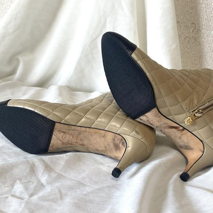 CHANEL Short Boots Shoes EU 38 US 8 Leather Beige Authentic
